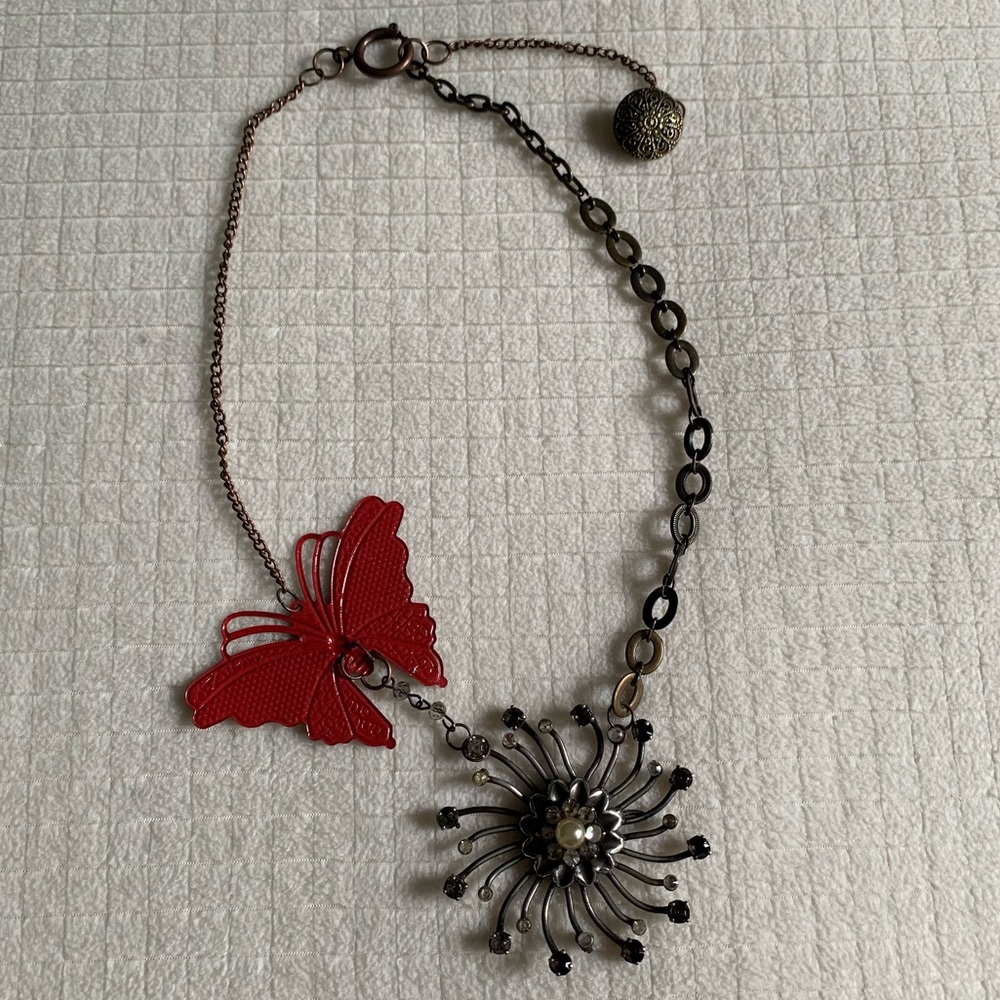 Artisan red butterfly necklace